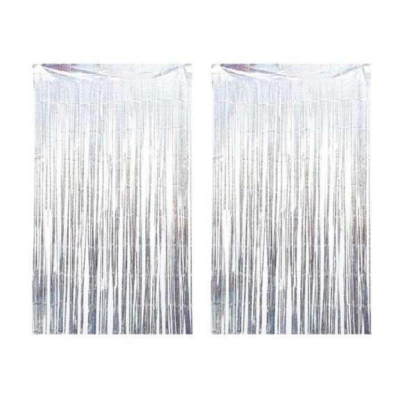 2 Packs Silver Multicolor Tinsel Foil Fringe Curtain Backdrop Engagement Bridal - Picture 1 of 8